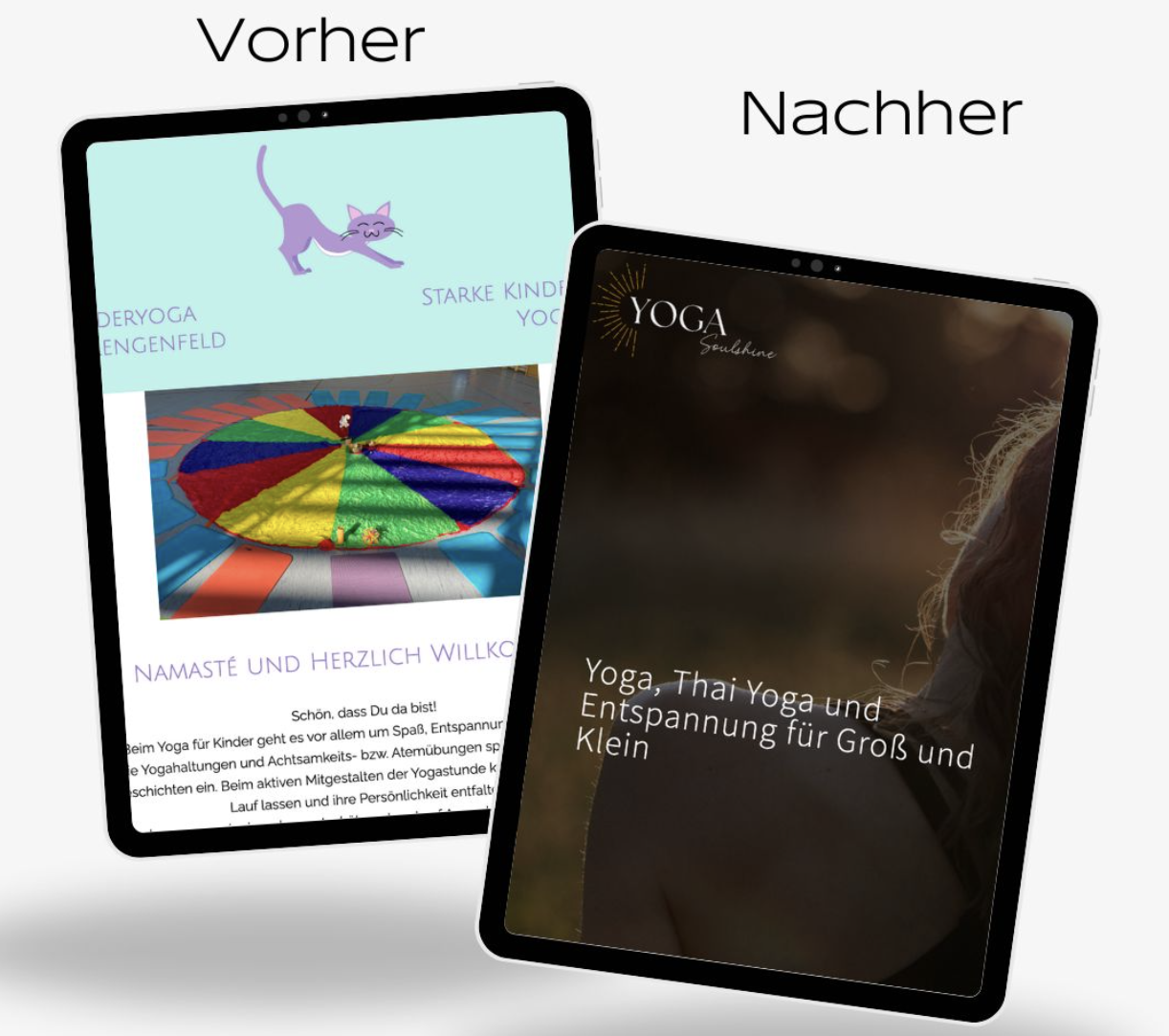 Vorher-Nachher Vergleich einer Yoga-Website – Webdesign Yoga für Yoga Soulshine in Burglengenfeld