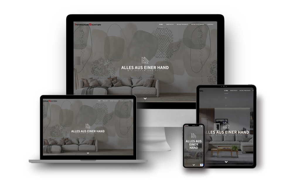 Webdesign Raumausstatter Leipzig – moderne Website von InnenausSichten auf Laptop, Tablet und Smartphone