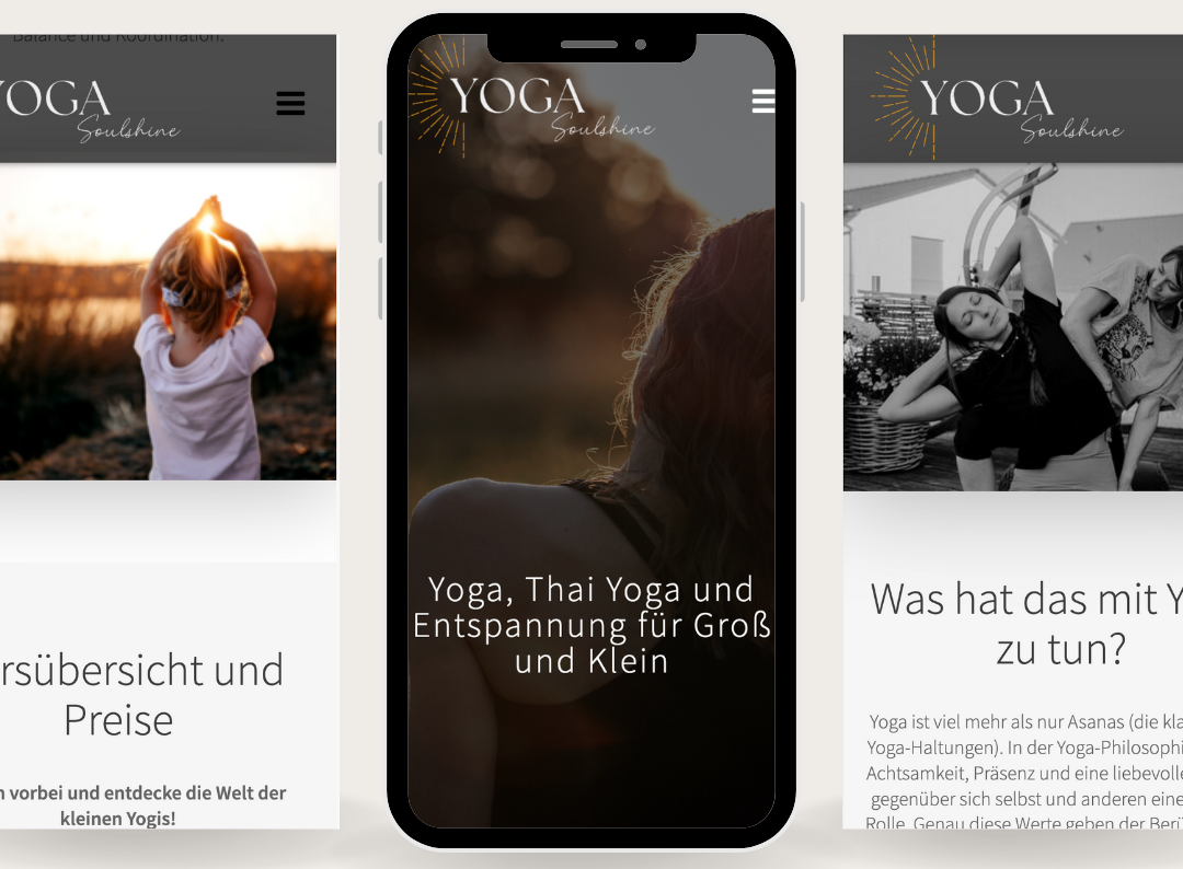 Mobile Ansicht der Yoga Soulshine Website – Webdesign Yoga für Yogastudios in Burglengenfeld