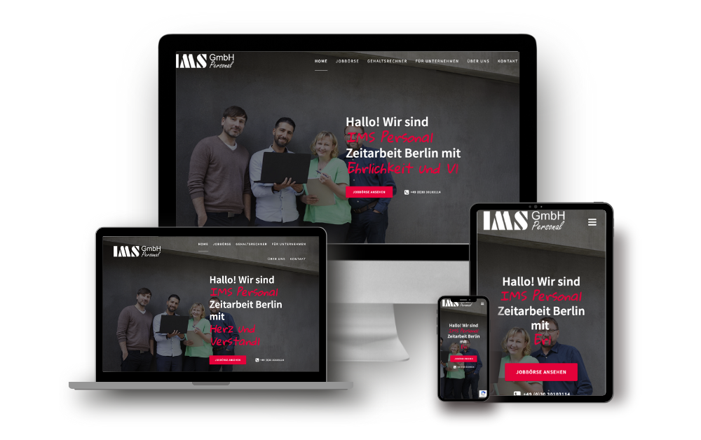 Responsive Webdesign Berlin für IMS Personal Berlin auf Desktop, Tablet und Smartphone